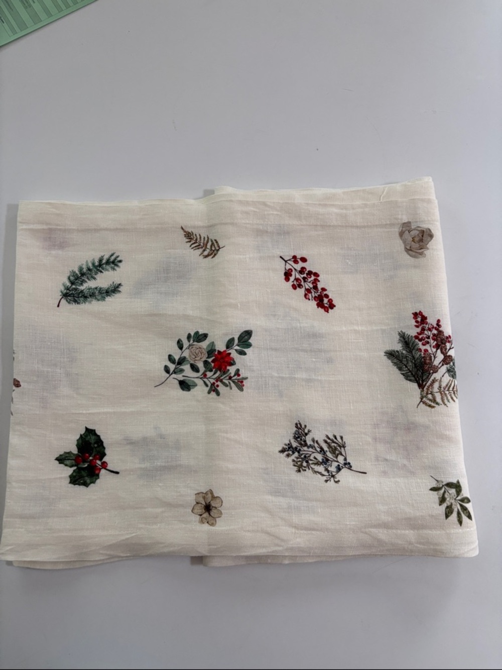 Floral Winter Table Runner.  Cream Base with Red & Green Accents